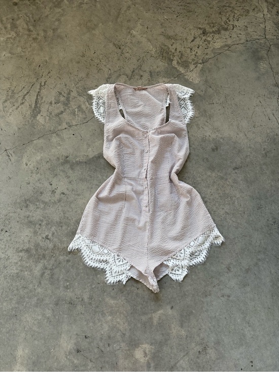 For Love And Lemons Pants - For Love And Lemons Blush Pink Lace-Trim Romper